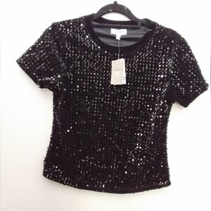 Carmen Marc Valvo Velvet Sequin Tee Small Nwt